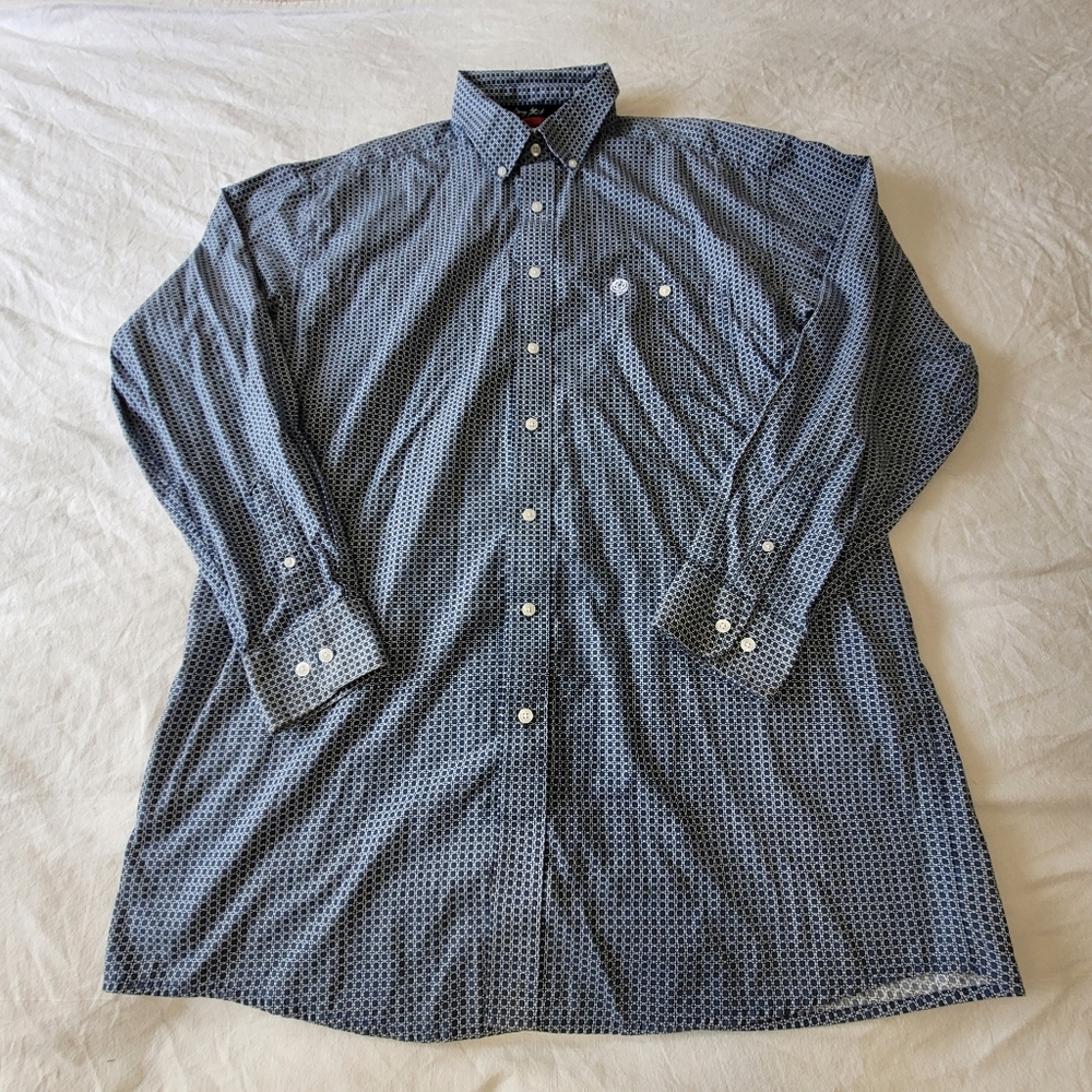 Wrangler George Strait Shirt Long Sleeve XLT Mens XL Tall Blue Geometric Print